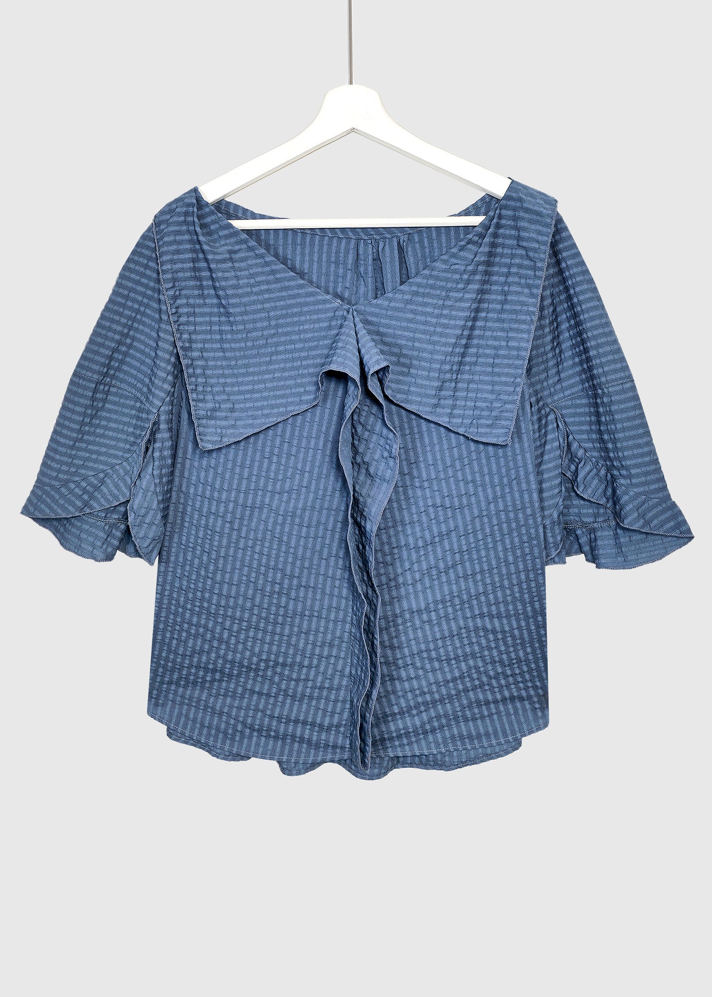 MINERVA Seersucker Ruffled Blouse