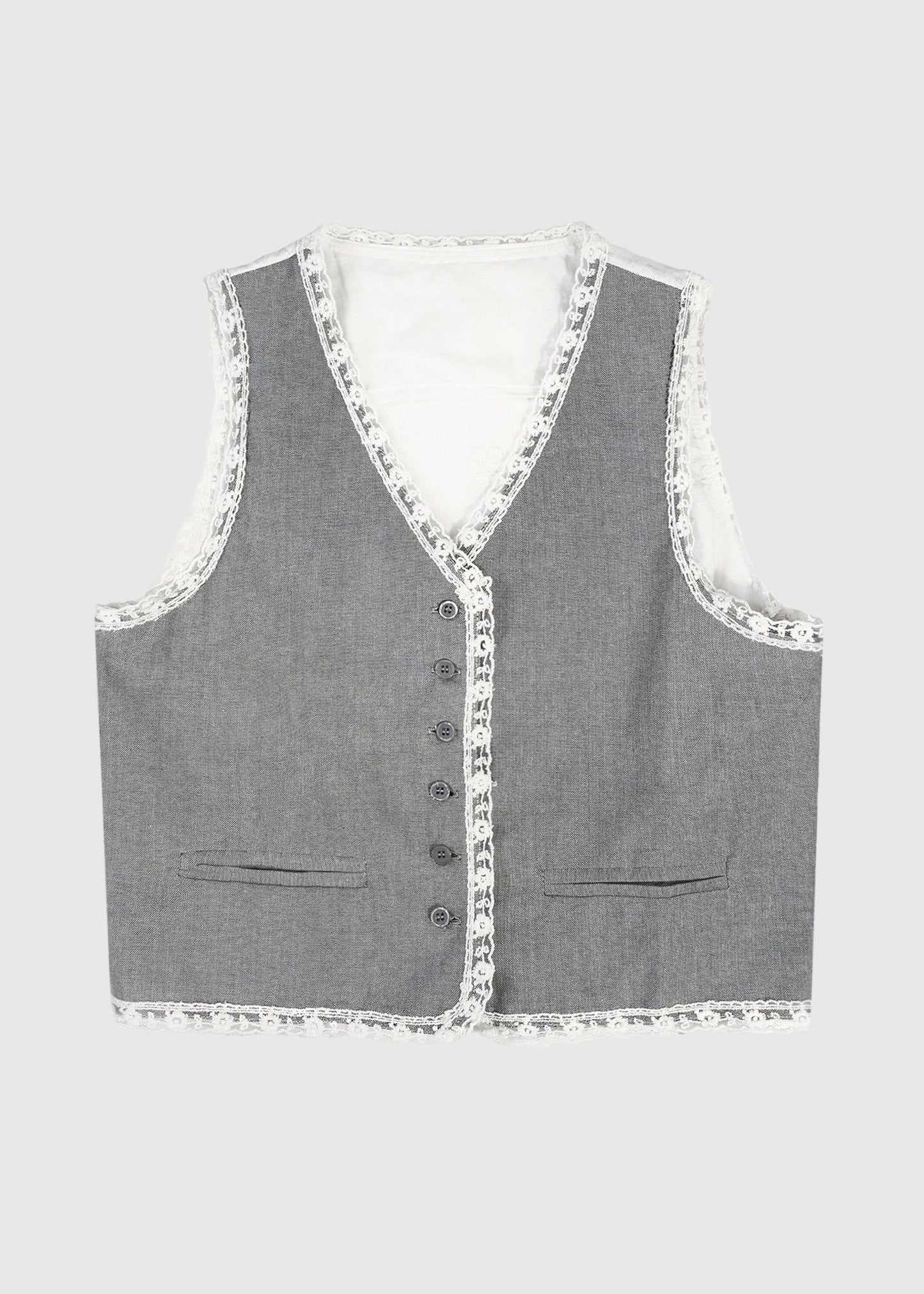 Lace Trim Button Front Vest