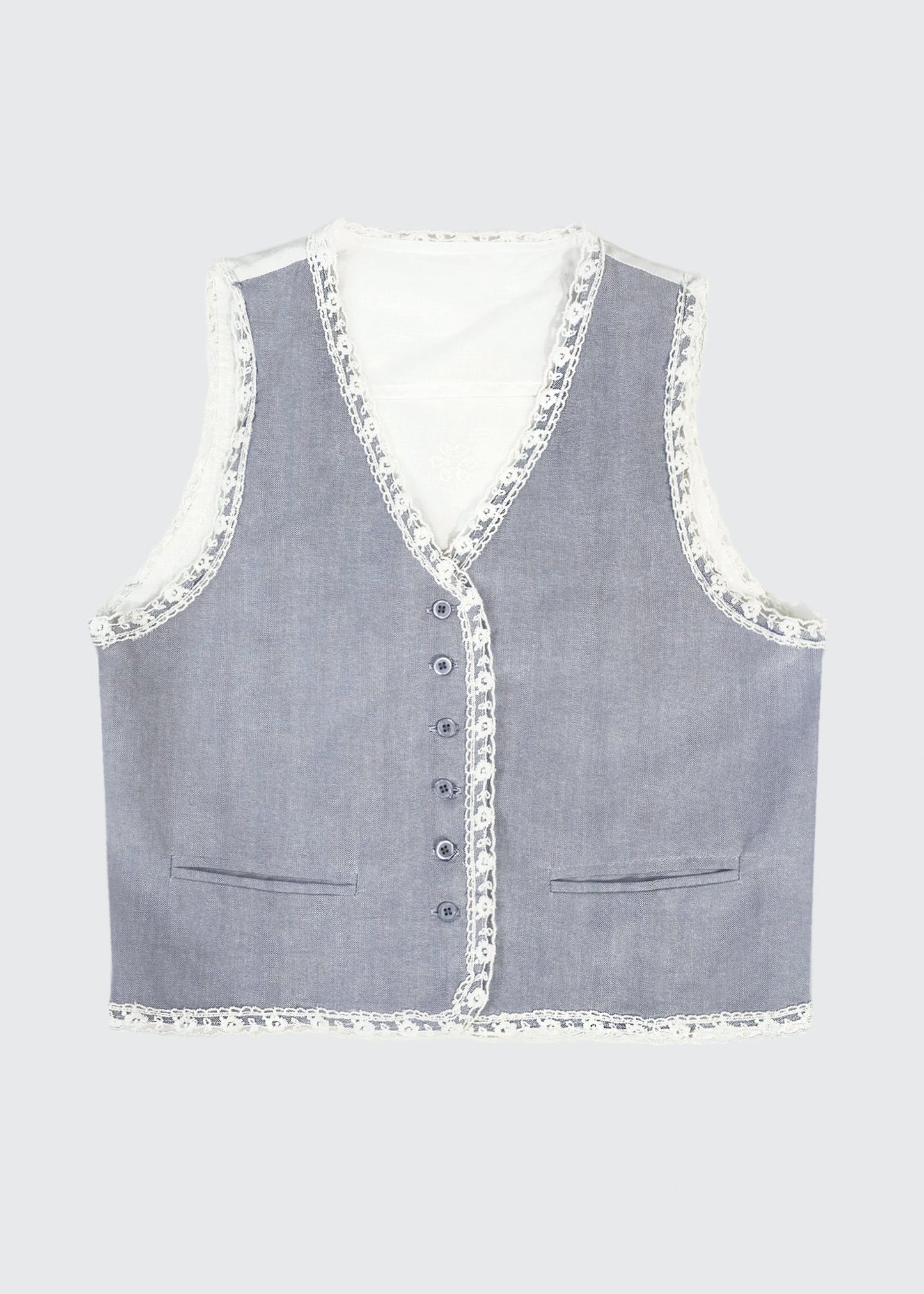 Lace Trim Button Front Vest