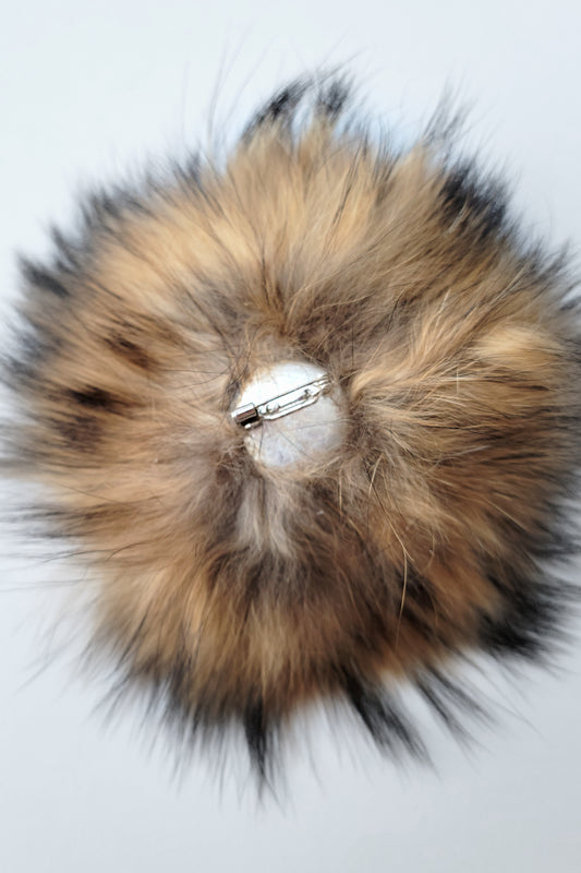 Raccoon Fur Pom Pom Brooch
