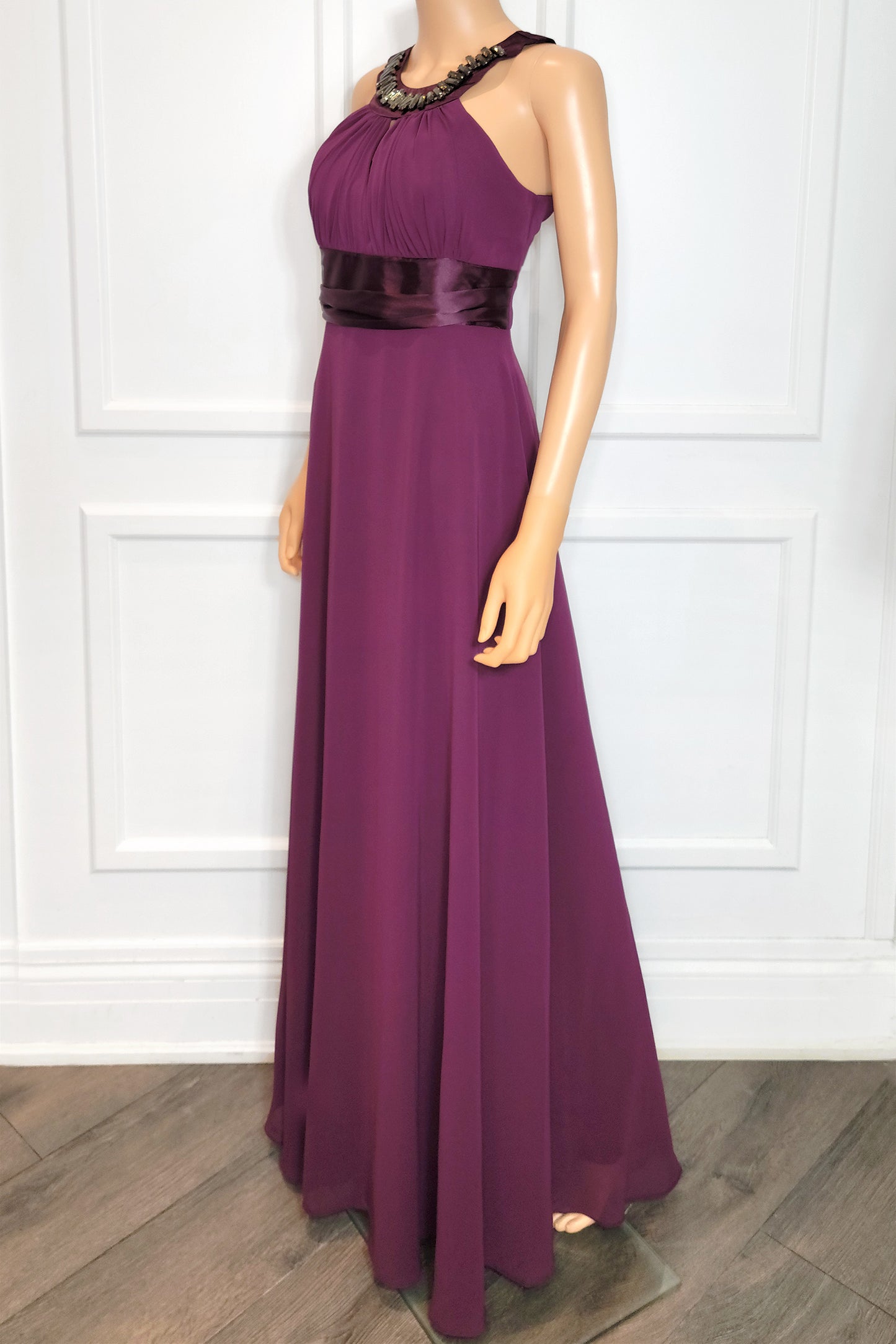 Beaded Chiffon Halter Gown