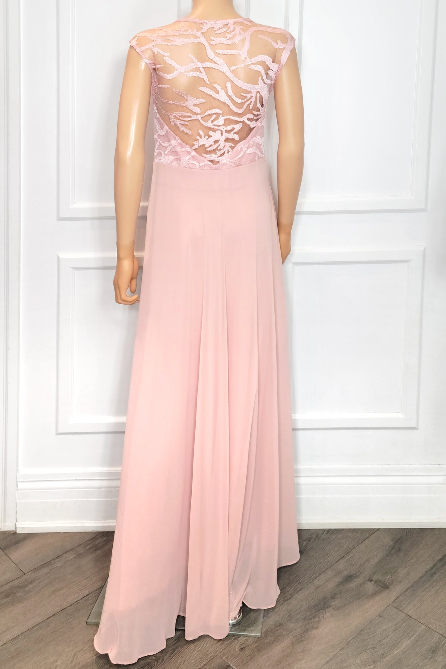 Mesh Bodice Chiffon Gown