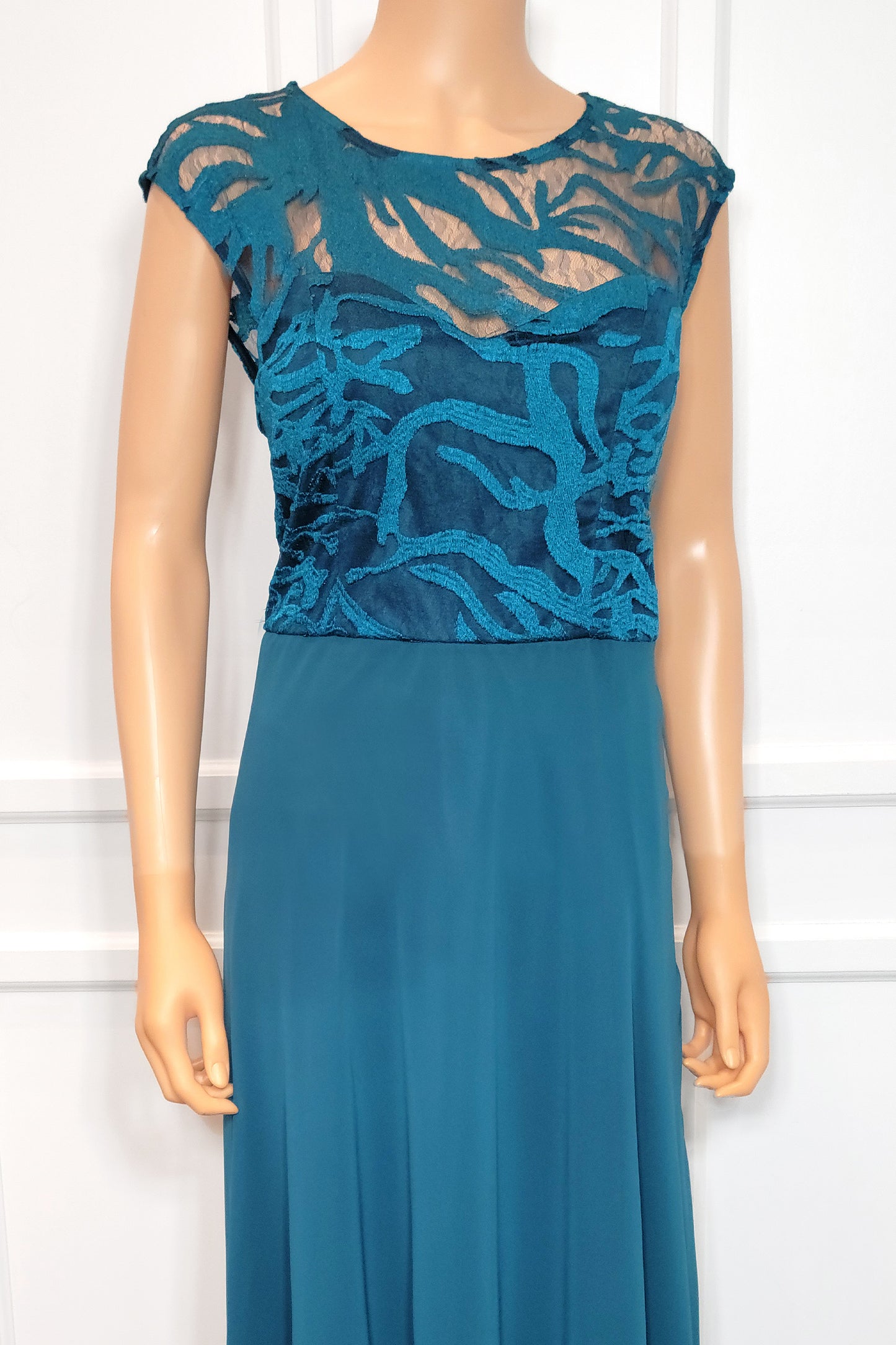 Mesh Bodice Chiffon Gown