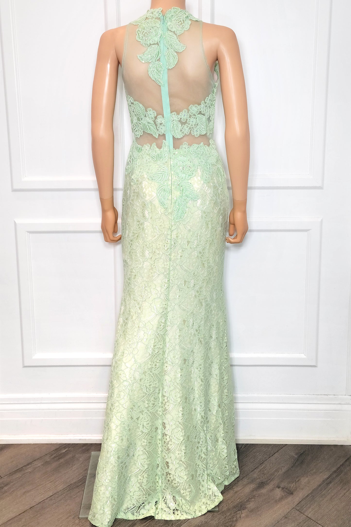 Beaded Lace Halter Gown