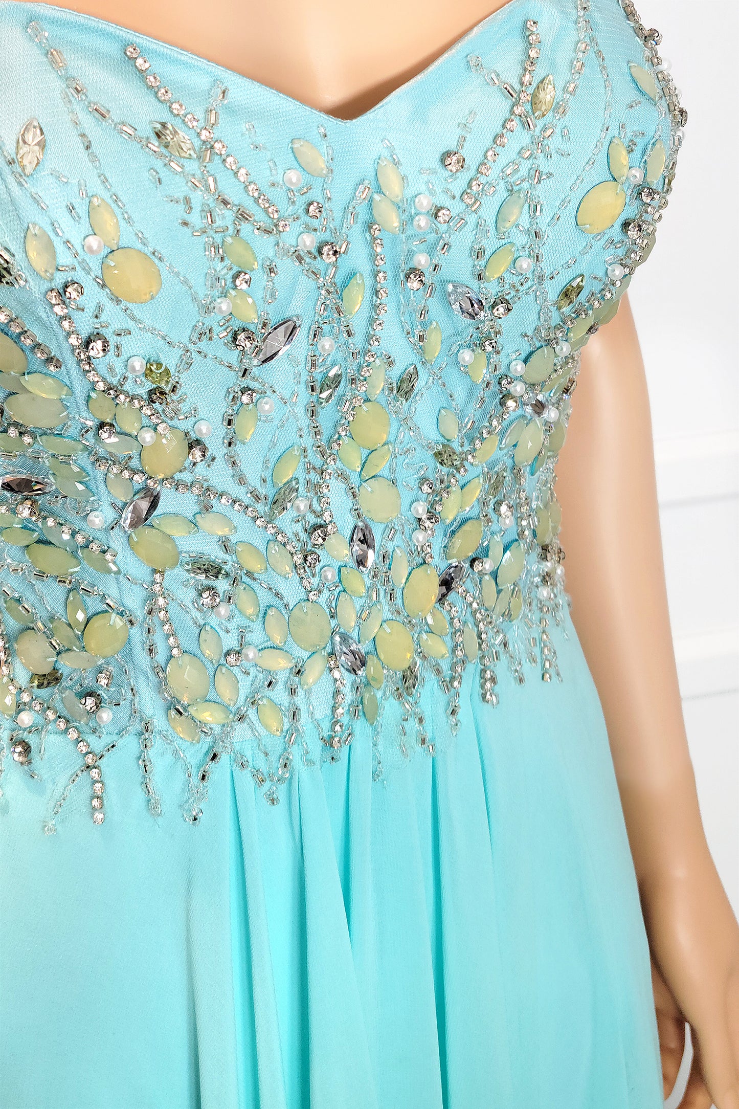 Beaded Bodice Strapless Gown with Shawl