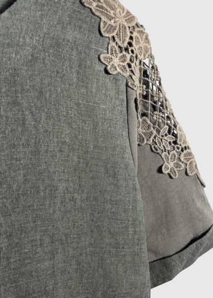 DAHLIA Lace Detail Linen Dress