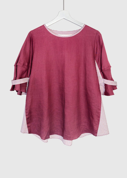 PEONY Linen Striped Back Top
