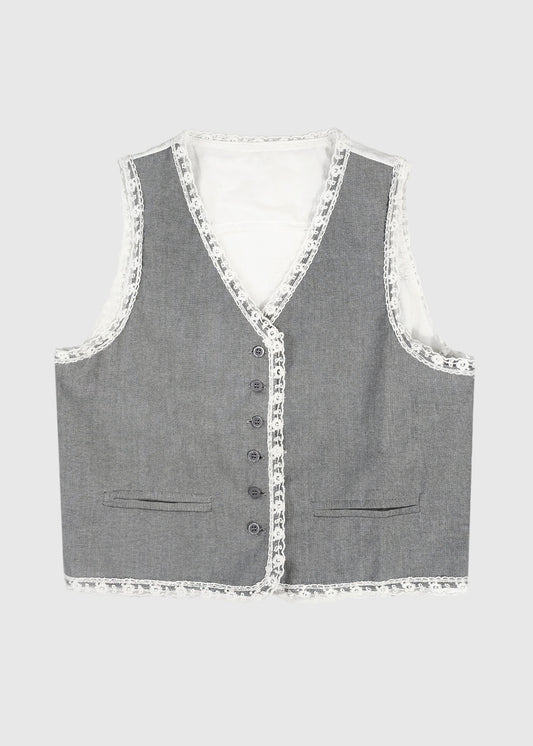 Lace Trim Button Front Vest