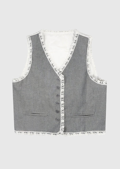 Lace Trim Button Front Vest