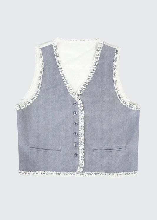 Lace Trim Button Front Vest