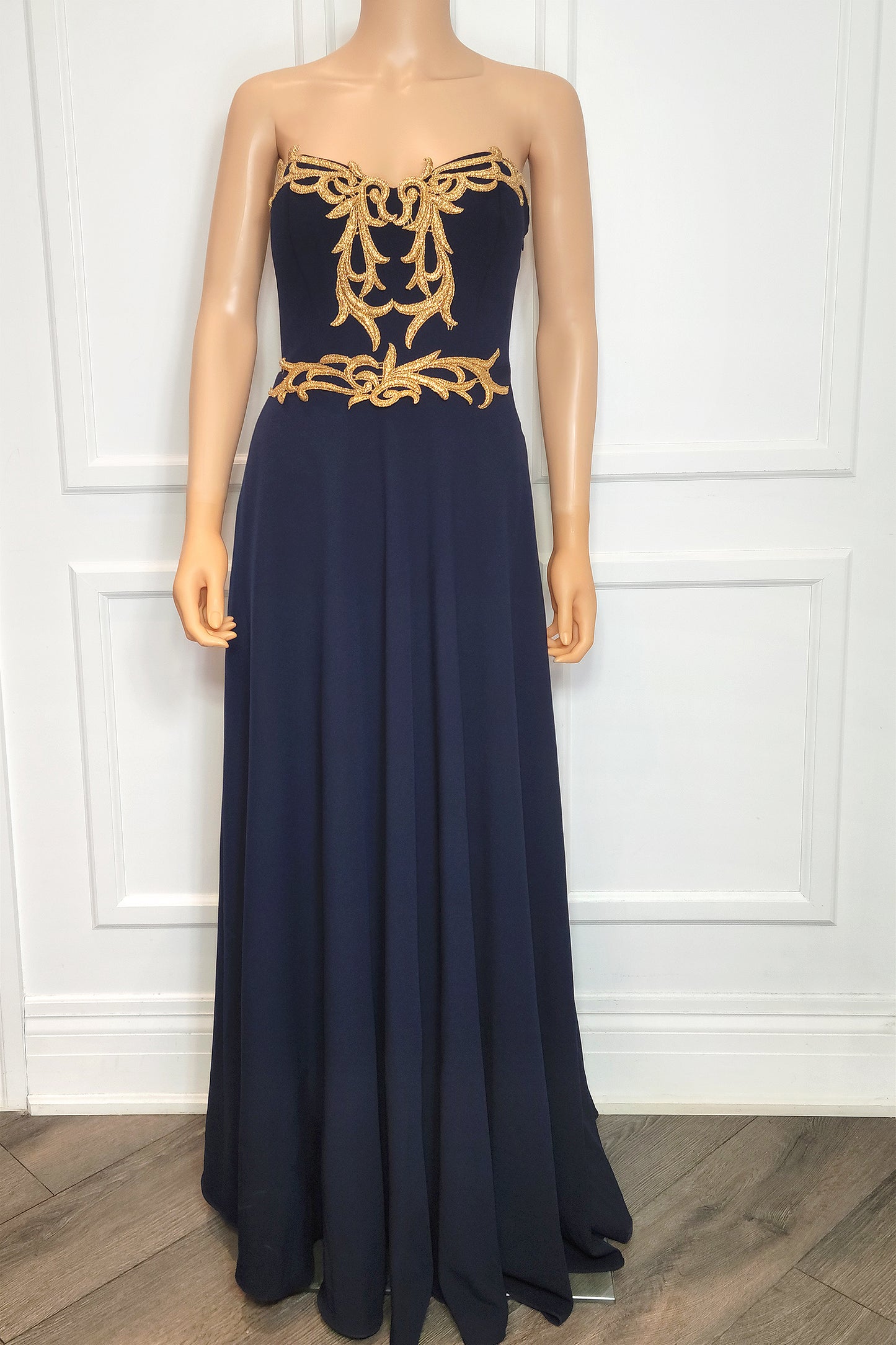 Gold Embroidered Strapless Gown