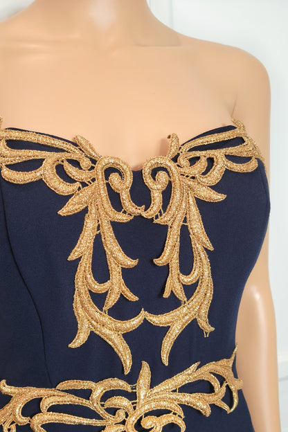 Gold Embroidered Strapless Gown