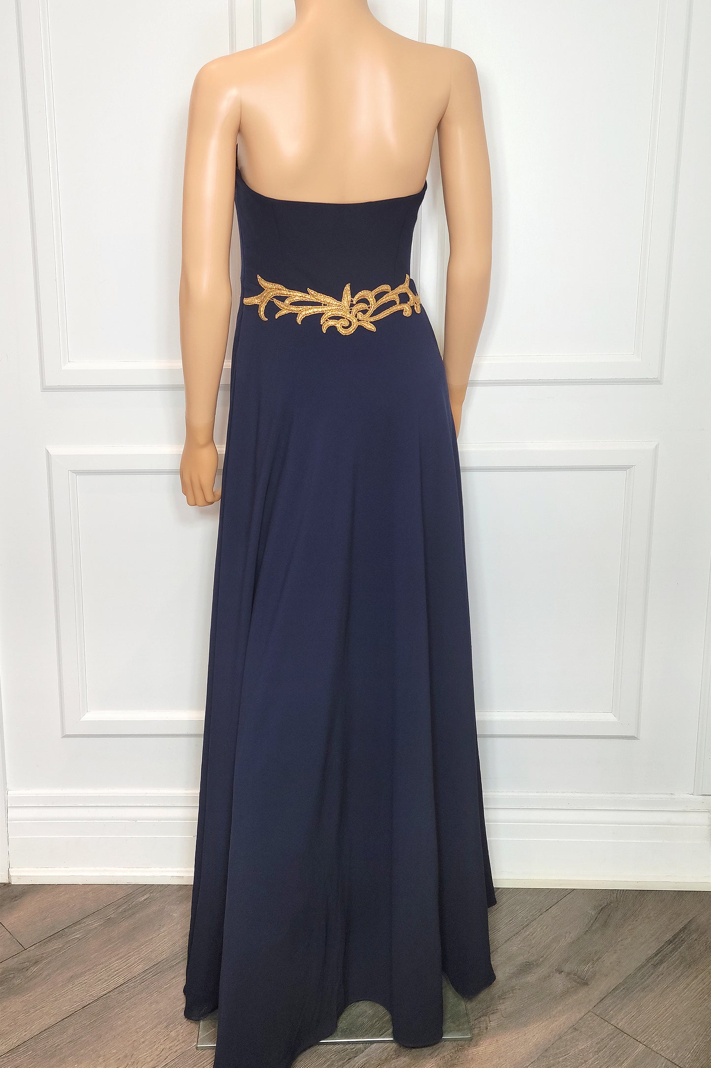 Gold Embroidered Strapless Gown