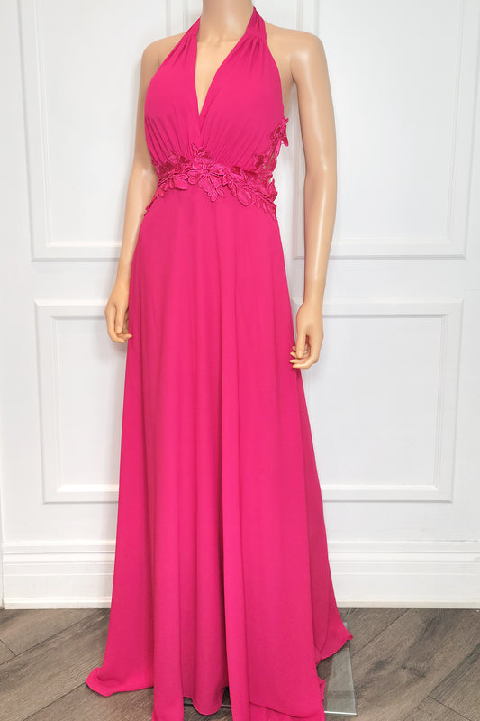Robe dos nu en dentelle florale avec ceinture