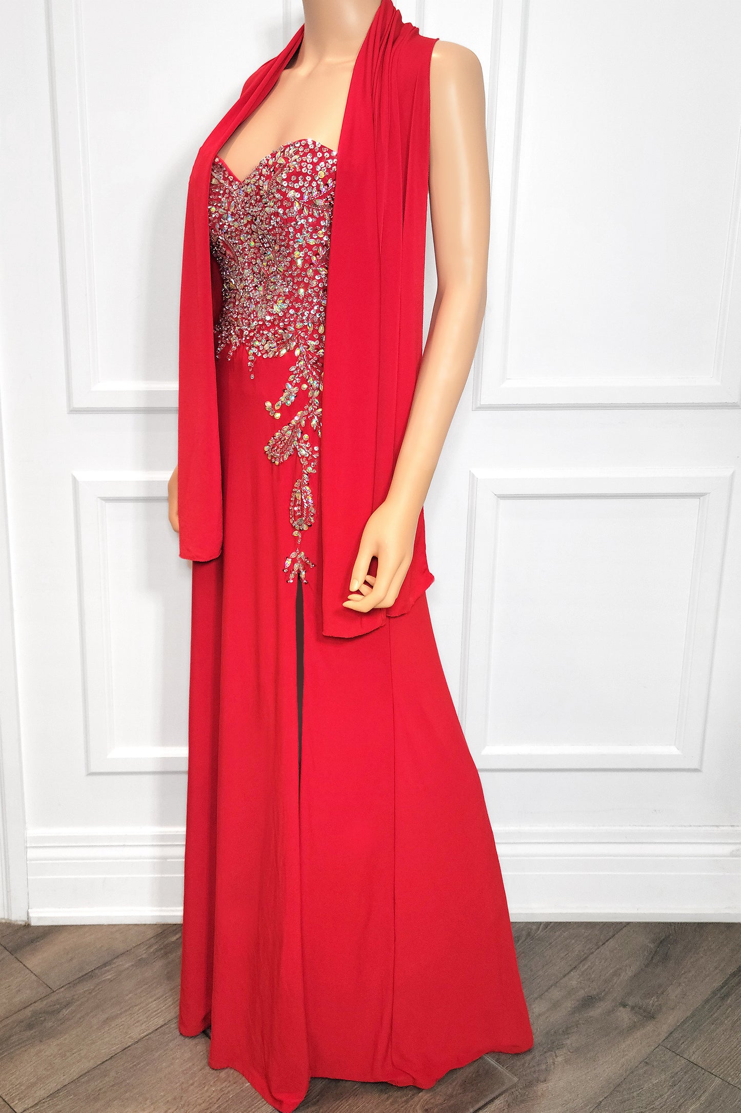 Beaded Strapless Gown with Shawl