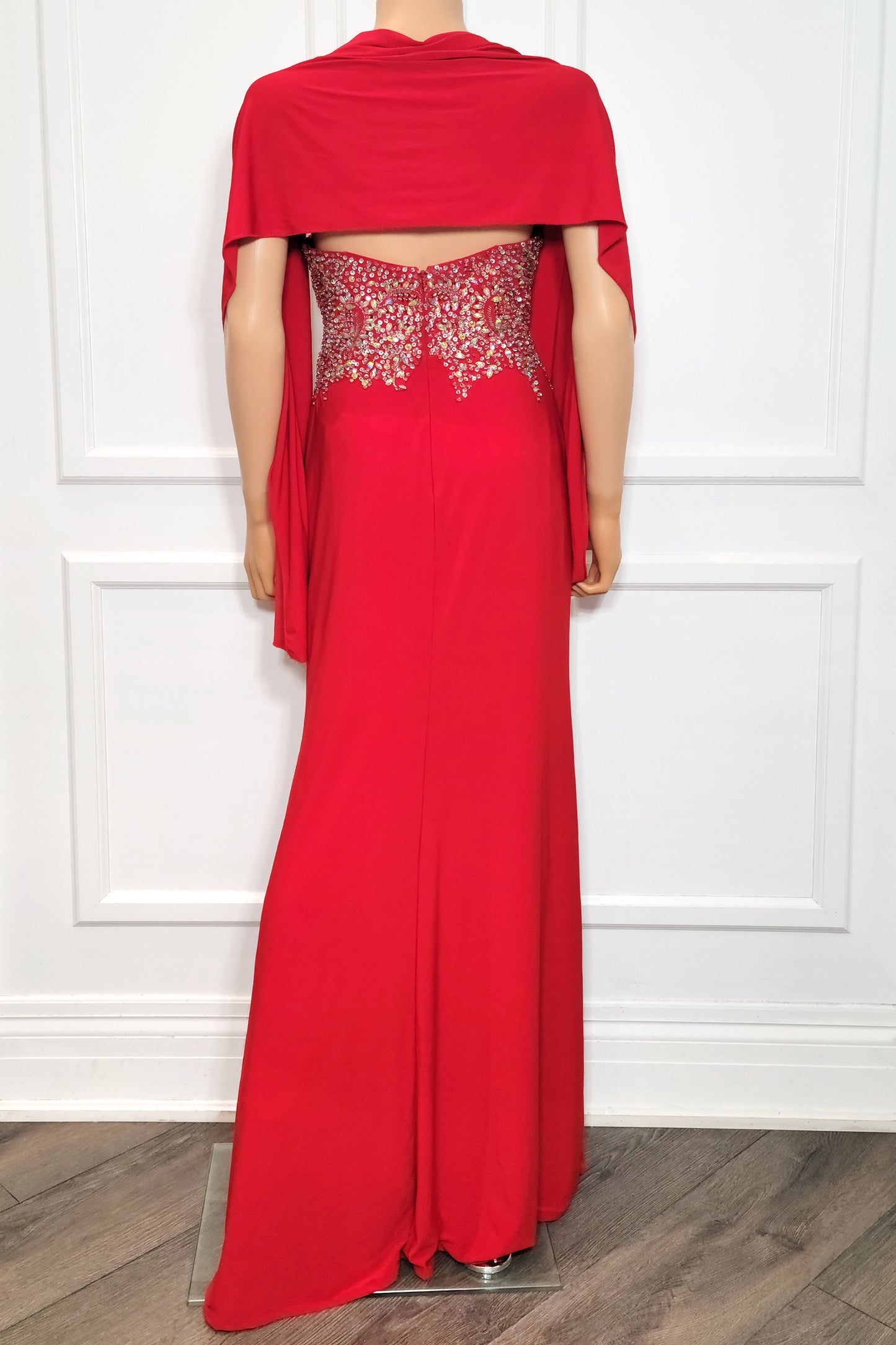 Beaded Strapless Gown with Shawl