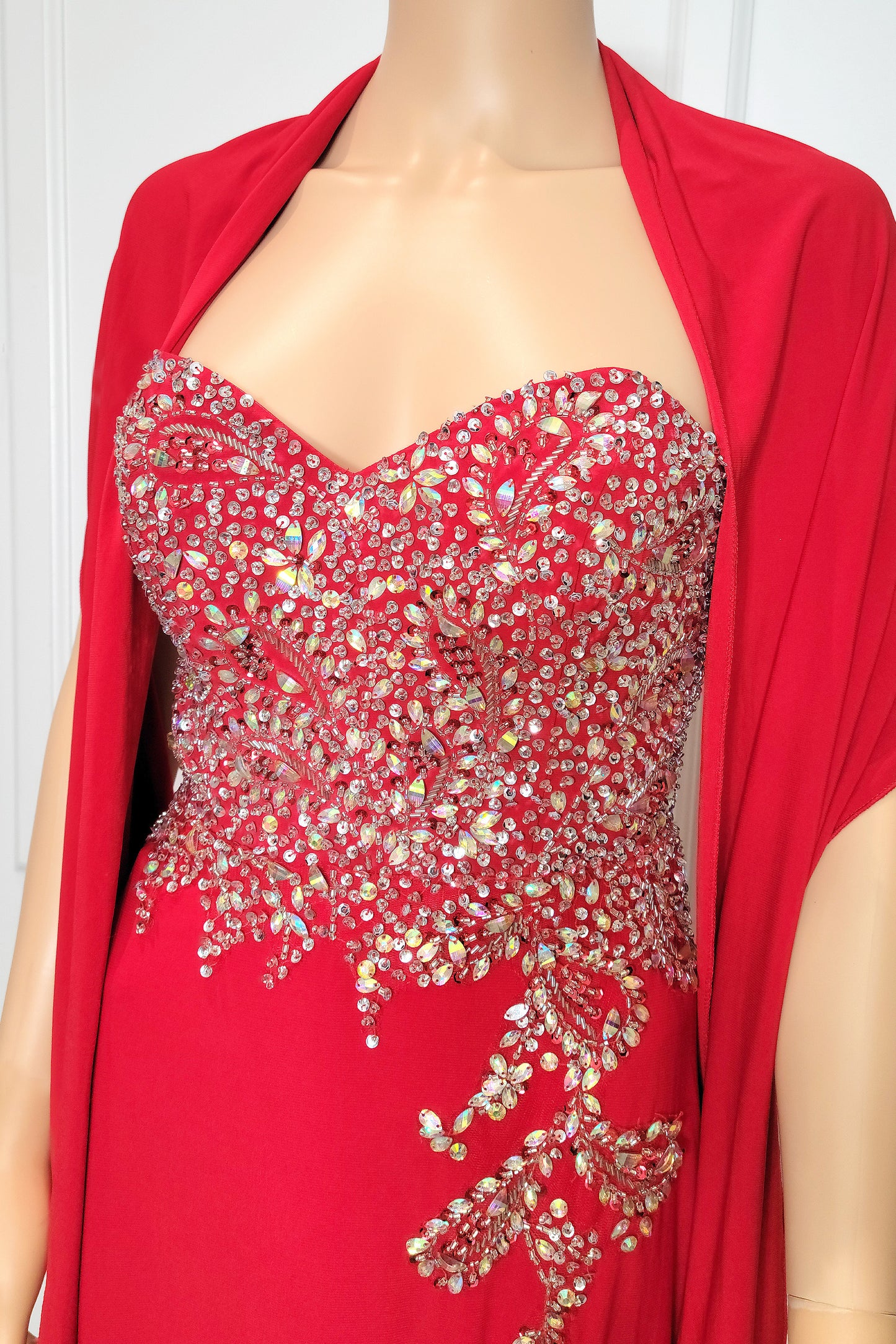 Beaded Strapless Gown with Shawl