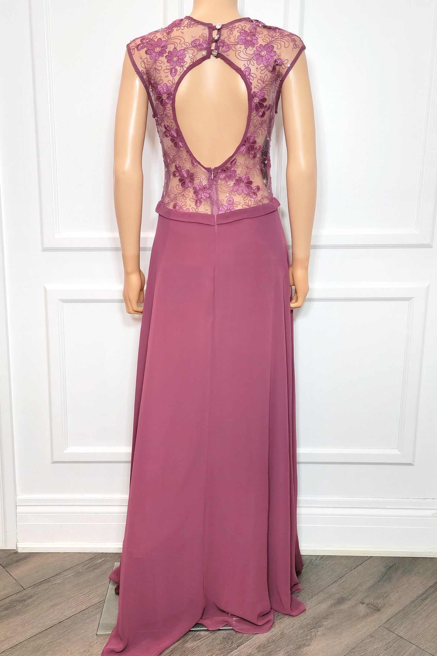 Floral Lace Bodice Chiffon Gown