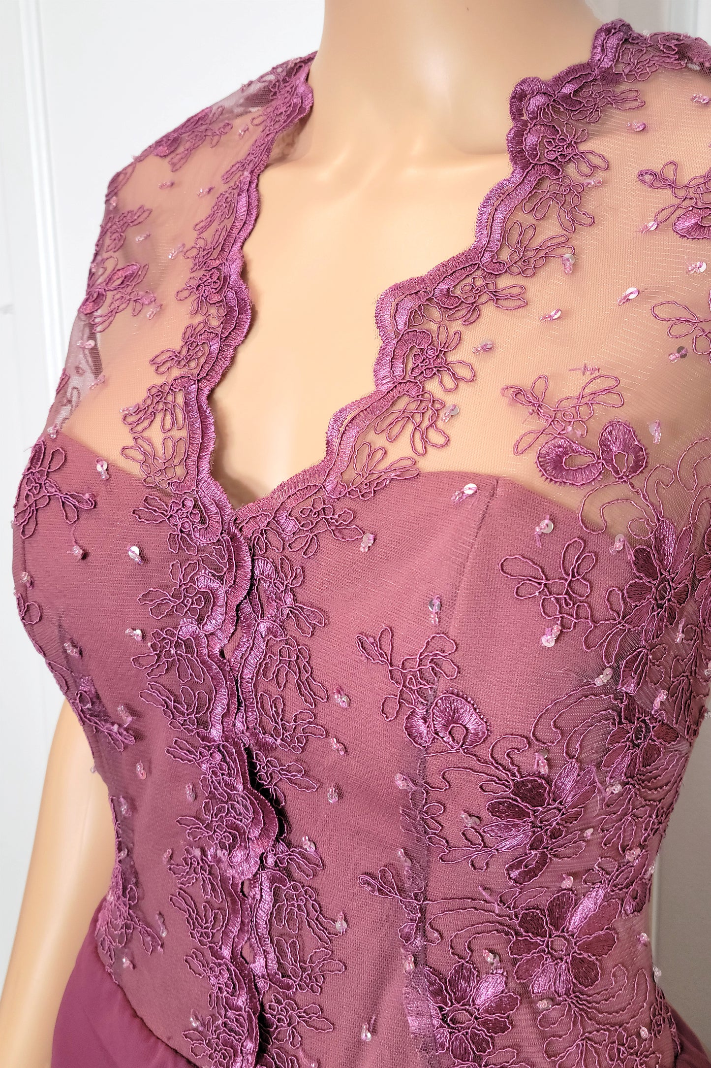 Floral Lace Bodice Chiffon Gown