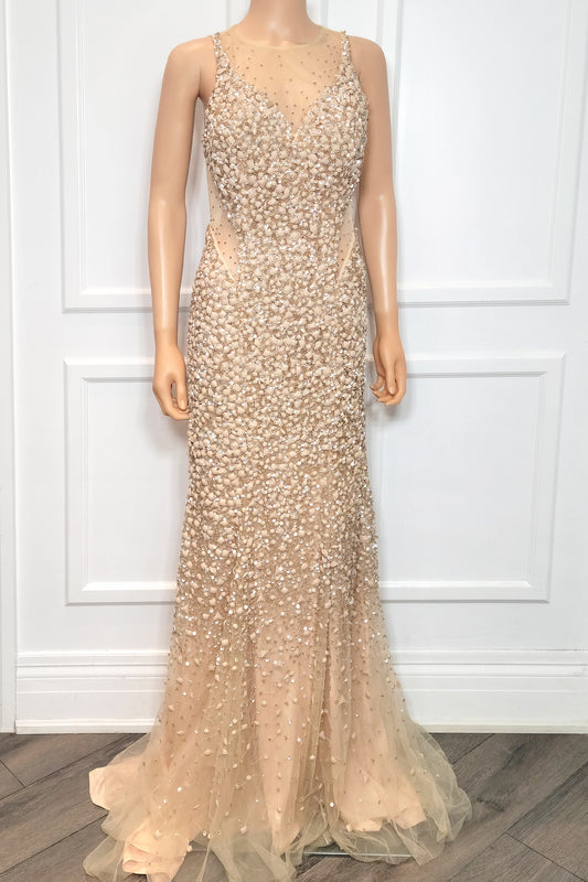 Robe de sirène perlée à la main de luxe