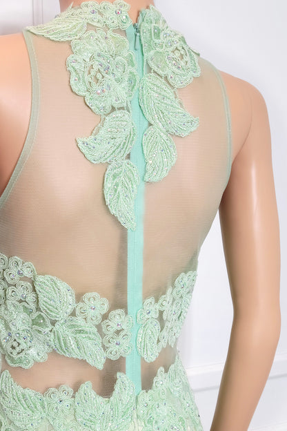Beaded Lace Halter Gown