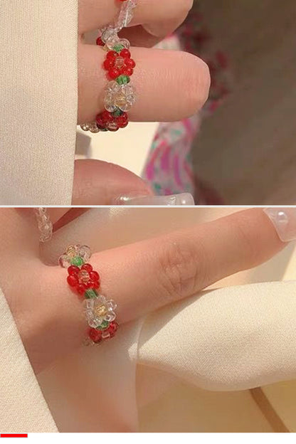 Anneau de perle de fleur élastiqué