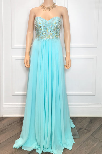 Beaded Bodice Strapless Gown with Shawl