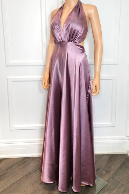 Satin Ribbon Tie Halter Neck Gown