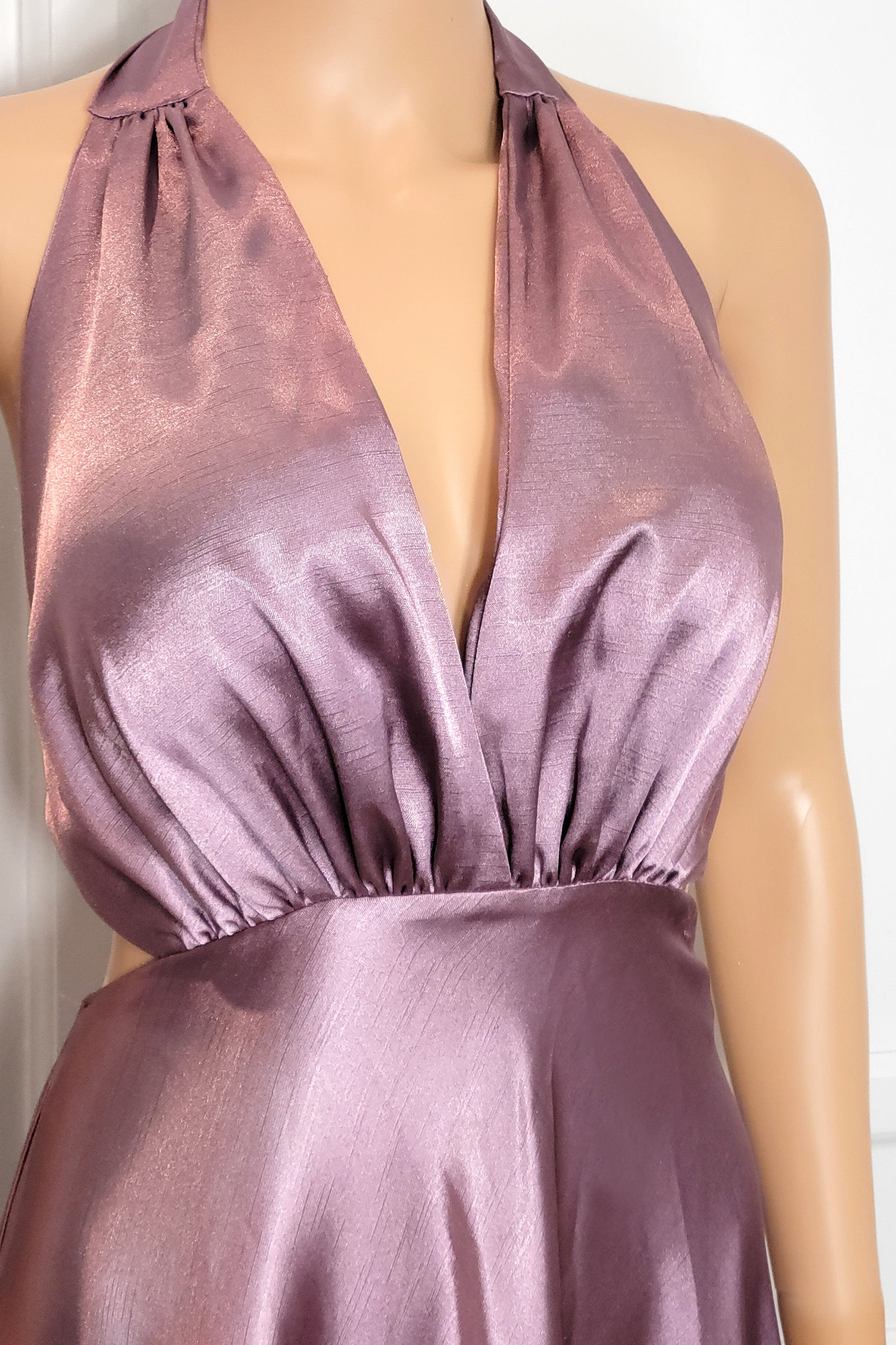 Satin Ribbon Tie Halter Neck Gown